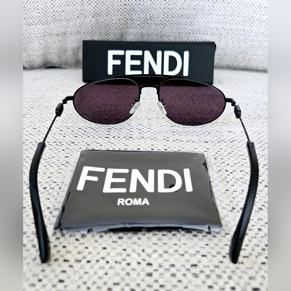 NWT FENDI Black Metal Sunglasses with Dark Oval Lenses - Picture 5 of 14